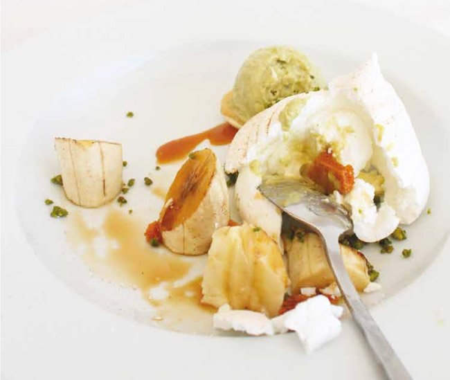 Recipe 003// Portminster Restaurants Caramalised Bananas with Cinnamon Meringues & Pistachio Ice Cream