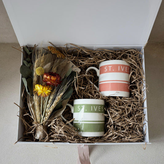 St. Ives Stripe mugs & Posy Hamper