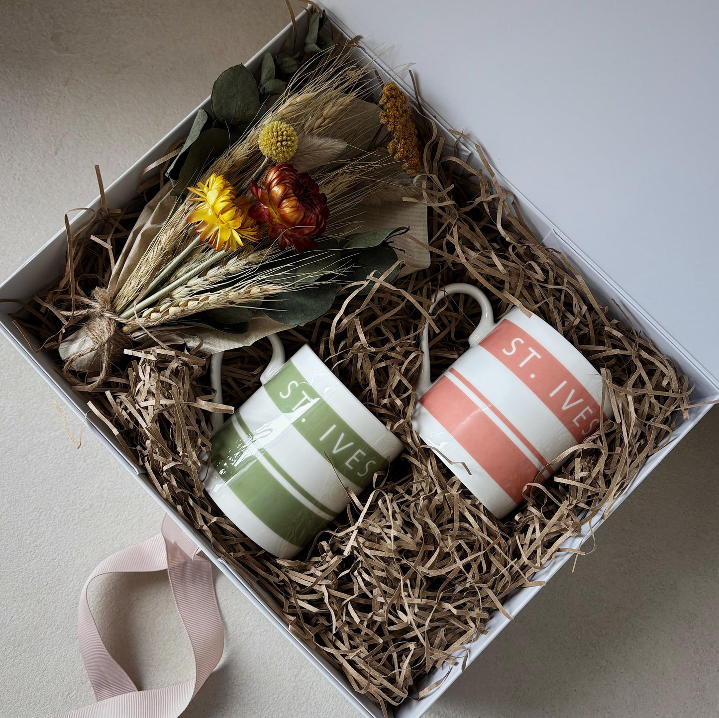 St. Ives Stripe mugs & Posy Hamper