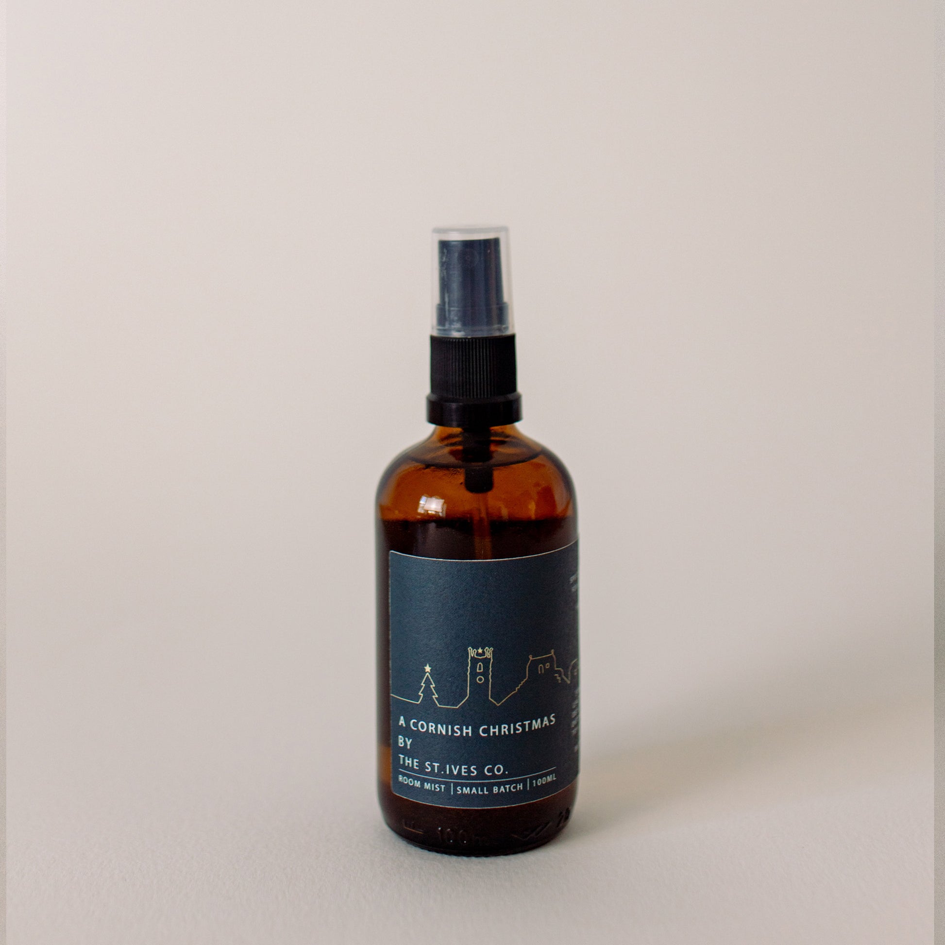 A Cornish Christmas Room Mist- Cosy Christmas scent- made in St Ives Cornwall. Amber bottle. Artisan, unique & exclusive to The St Ives Co.