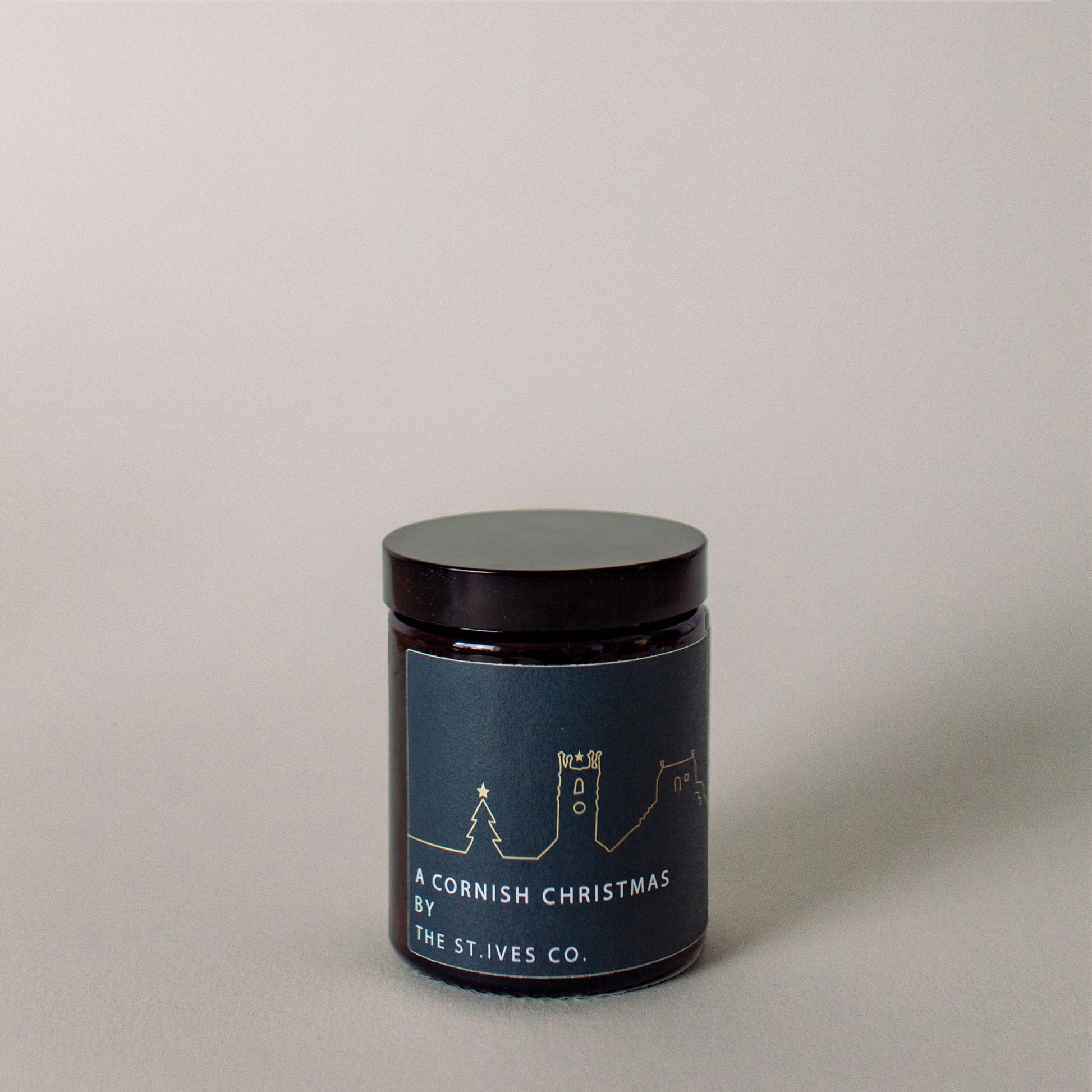 A Cornish Christmas Soy Wax Candle made in St Ives Cornwall by The St Ives co- Exclusive products. Amber jar. Small batch. Artisan