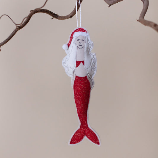 Bonnie the Christmas Mermaid- Hand made in Cornwall- embroidered with 'St Ives on the back' Artisan.