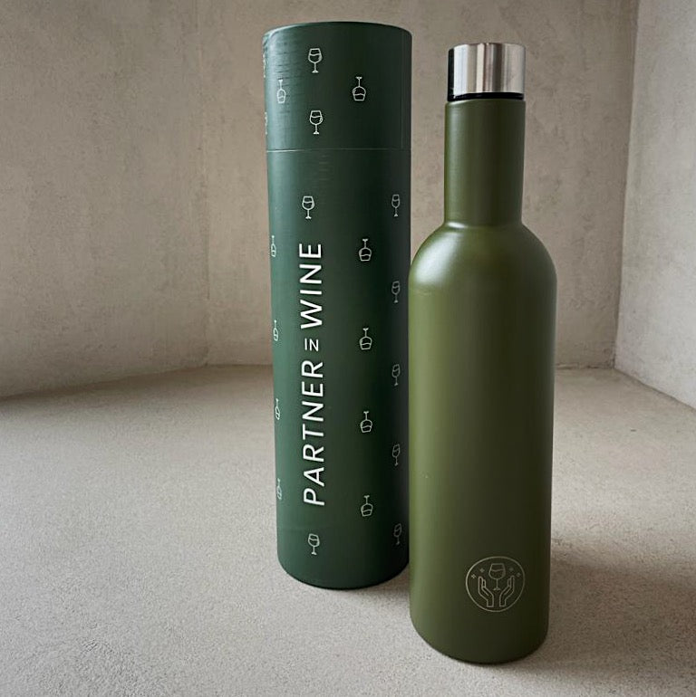 Partner in wine Khaki wine bottle- pair with the matching tumbler- Cornwall- perfect gift.