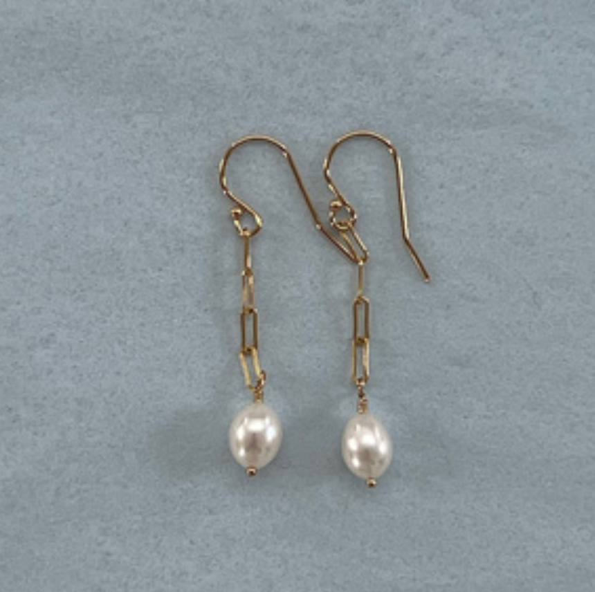 Link Chain Pearl Earrings