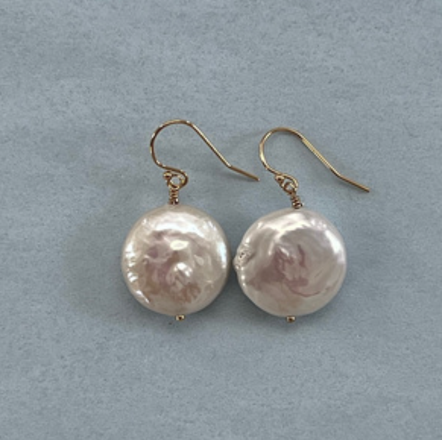 Large Coin Pearl Earrings
