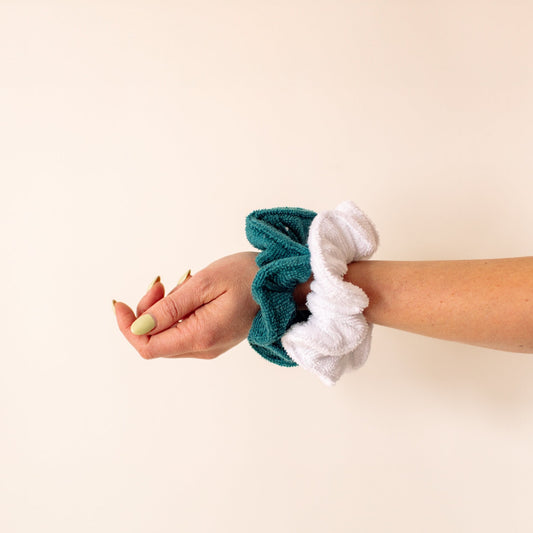 Set of 2 towelling scrunchies for hair- Made in Cornwall.