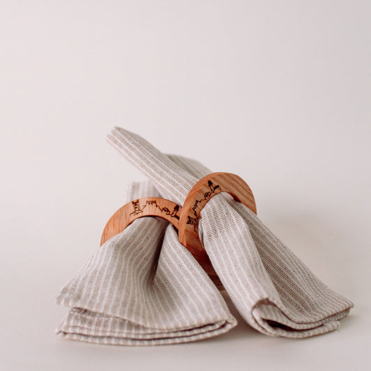 Hand made wooden napkin rings set of 2, made in St Ives Cornwall, Bespoke, artisan, skyline of St Ives.