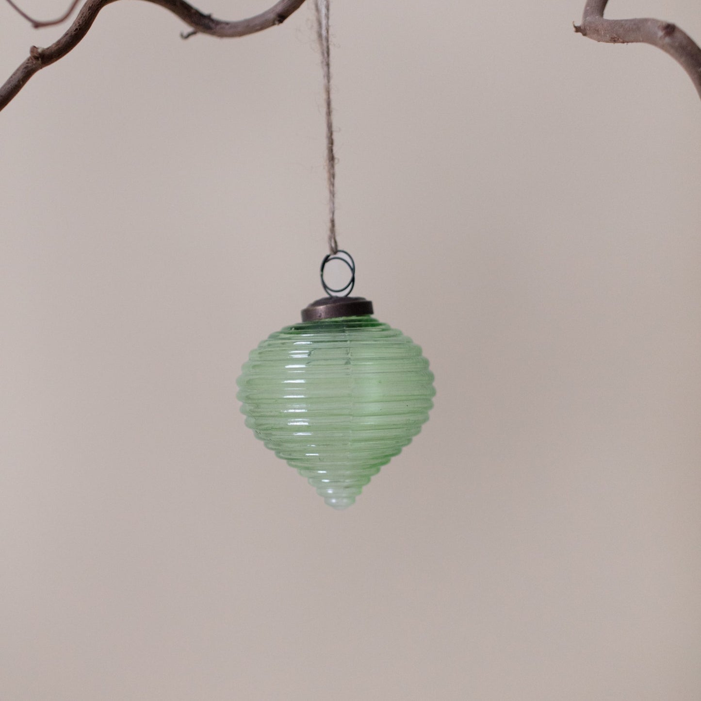 Green Glass Rippled Bauble Decoration