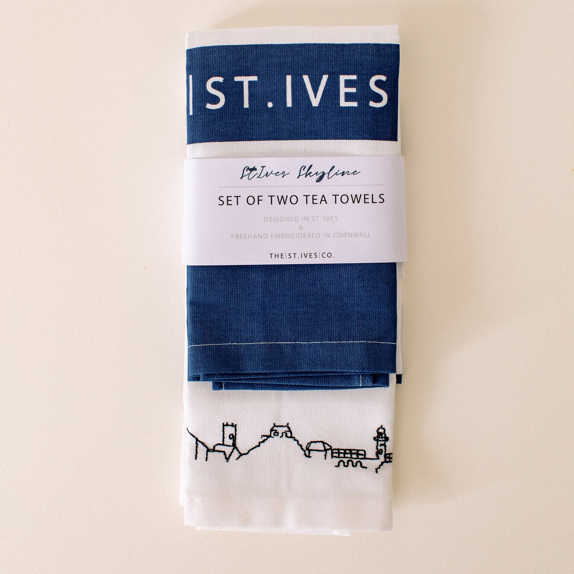 St Ives Skyline set of two tea towels. exclusive design. designed in Cornwall.