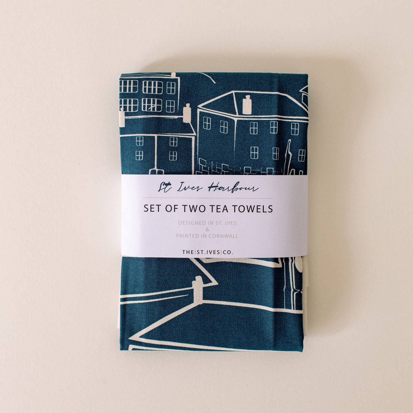 Teal St. Ives & Mackerel Printed Tea towels - The St. Ives Co.