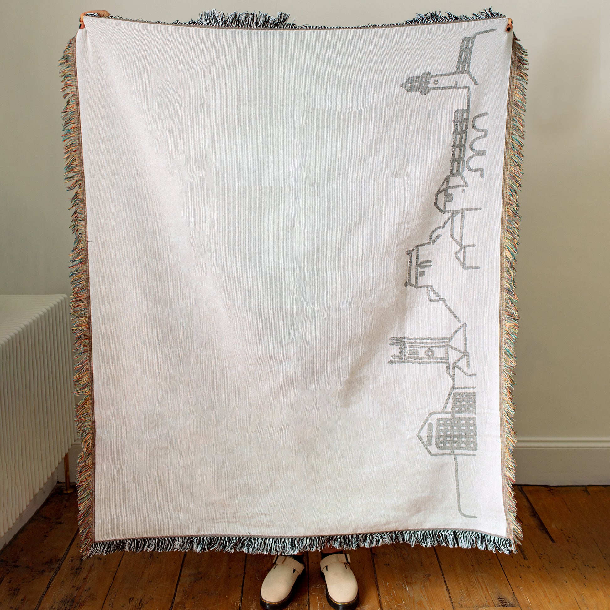 Unique woven blanket with St Ives Skyline designed in St Ives Cornwall