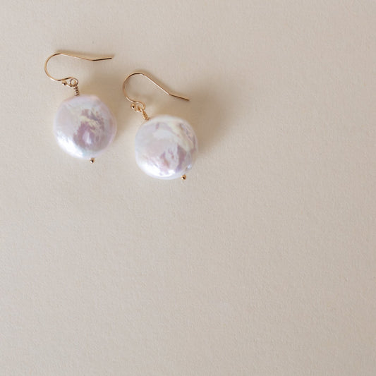 Large Coin Pearl Earrings