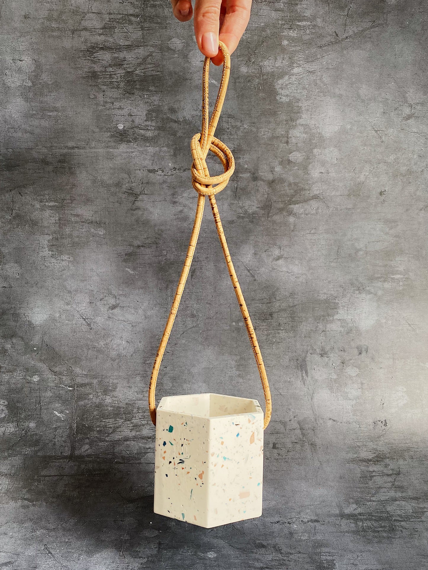 Terrazzo Hanging Plant Pot Unique Local Falmouth One Of A Kind Gift St Ives Decoration Living Room Window Balcony