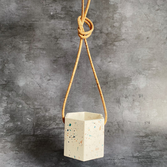 Terrazzo Hanging Plant Pot Unique Local Falmouth One Of A Kind Gift St Ives Decoration Living Room Window Balcony