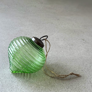 Green Glass Rippled Bauble Decoration