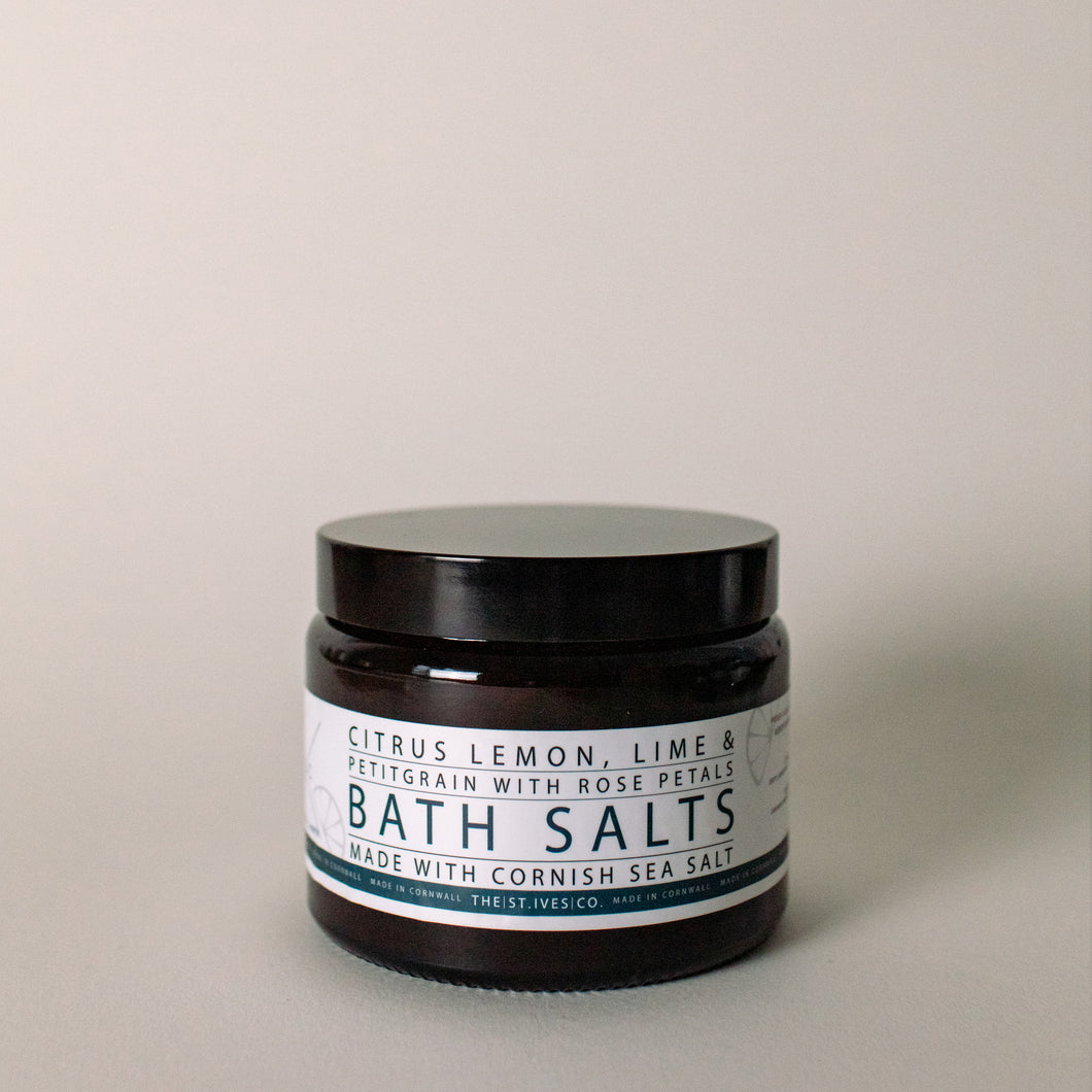 Citrus Lemon, Lime & Petitgrain Bath Salts with Rose Petals // Made in Cornwall - The St. Ives Co.