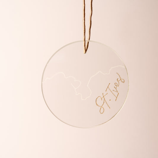 Hand Etched Round St. Ives Coastline Decoration