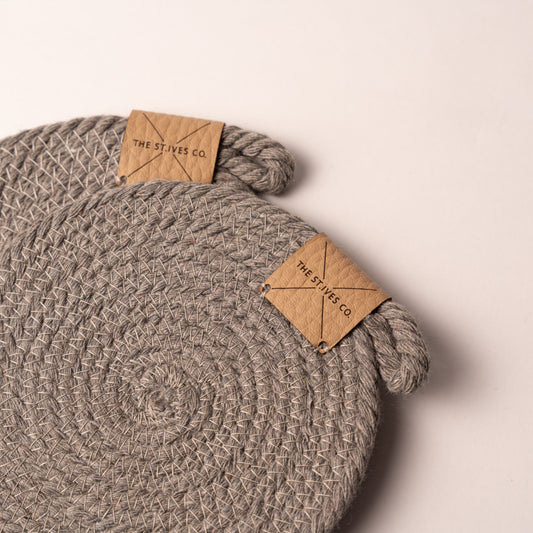 Set of 2 Rope Cotton Grey Coasters