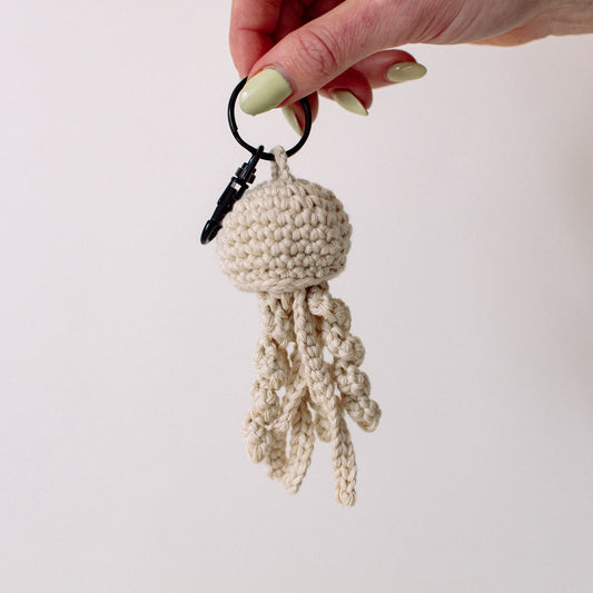 Cream Crochet Jellyfish Keyring - The St. Ives Co.