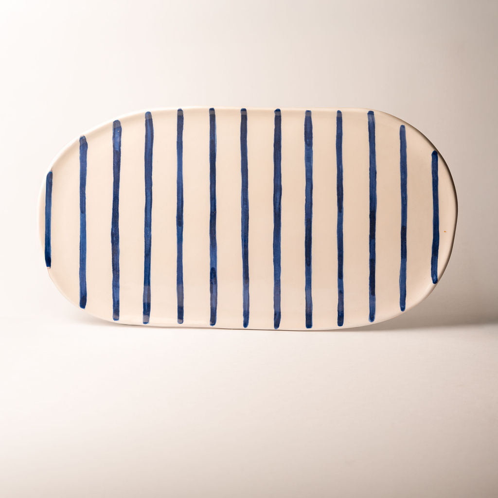 Oval Stripe Platter Plate by Frances - The St. Ives Co.