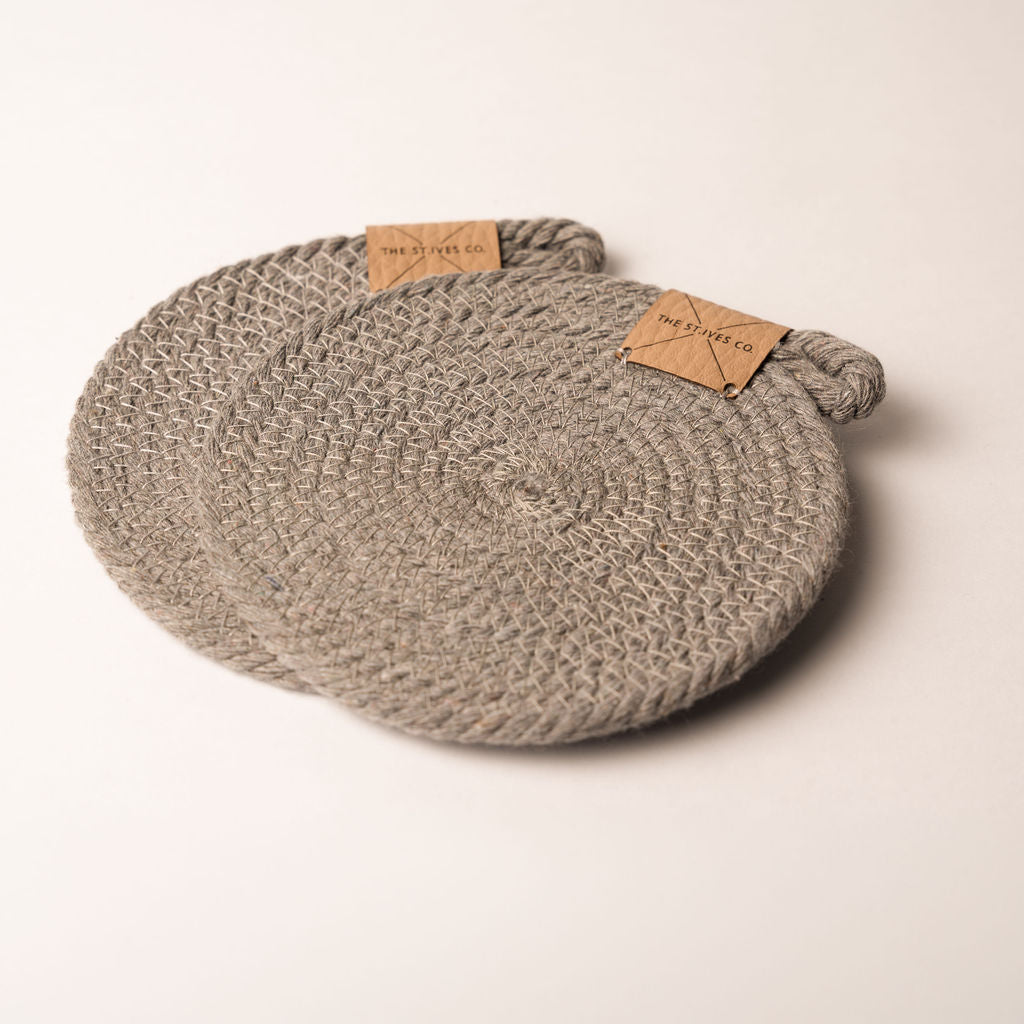 Set of 2 Rope Cotton Grey Coasters - The St. Ives Co.