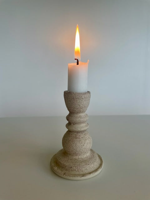 Beige Stone Nyn Chess Candle Holder