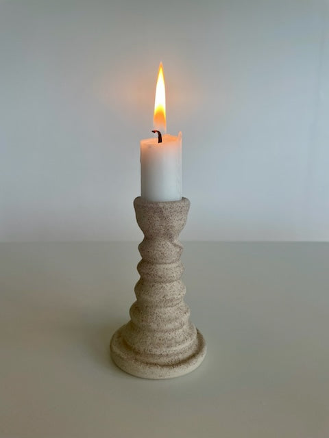 Beige Stone Nyn Chess Candle Holder