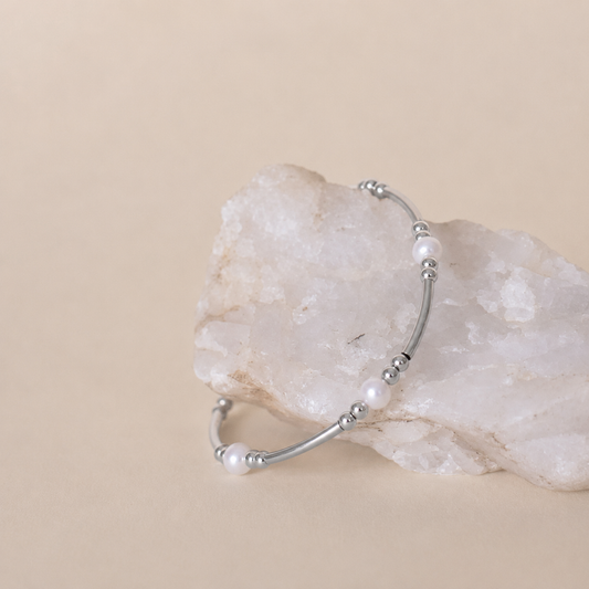 Silver Tube Bracelet with Pearl