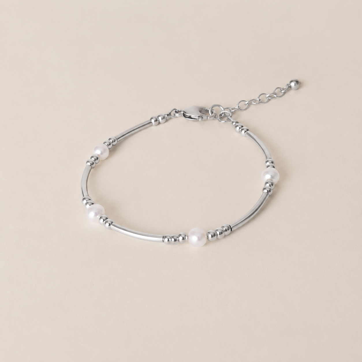 Silver Tube Bracelet with Pearl