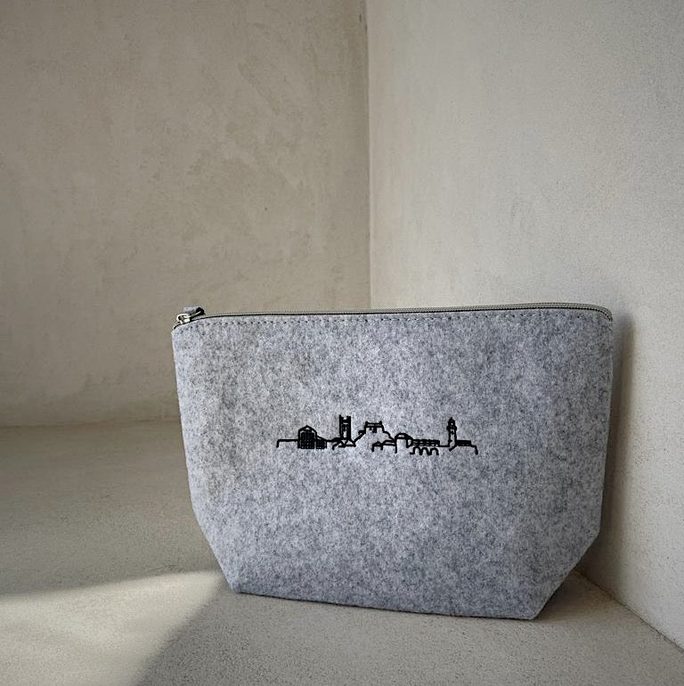 Light Grey Skyline Felt Wash Bag
