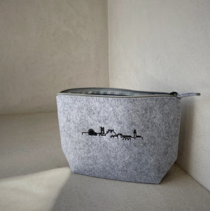 Light Grey Skyline Felt Wash Bag