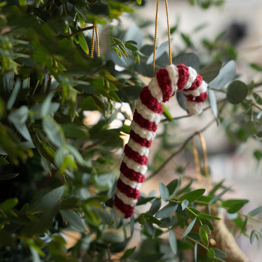 Red Crochet Candy Cane Decoration - The St. Ives Co.