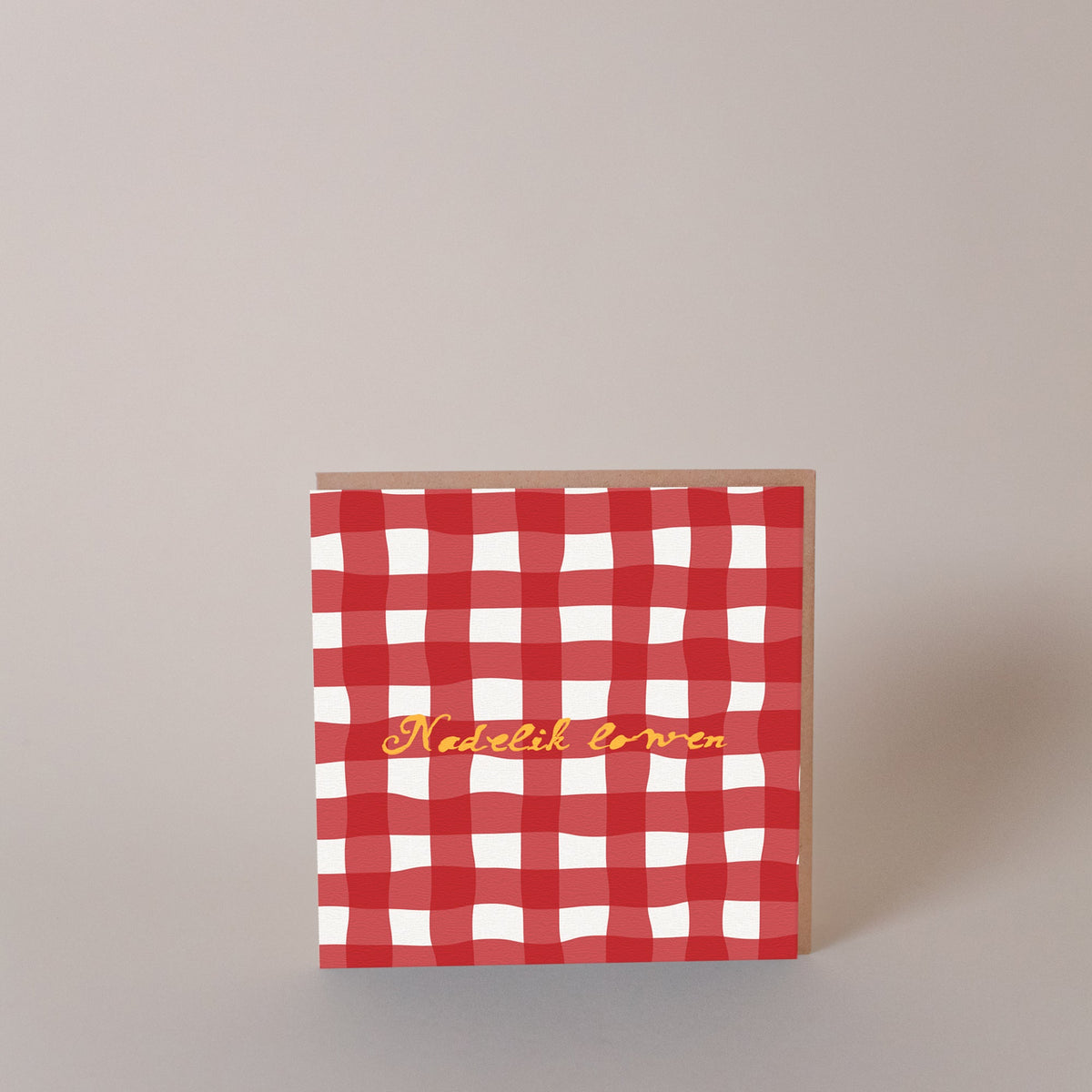 Red Plaid Nadelik Lowen Christmas Greeting Card