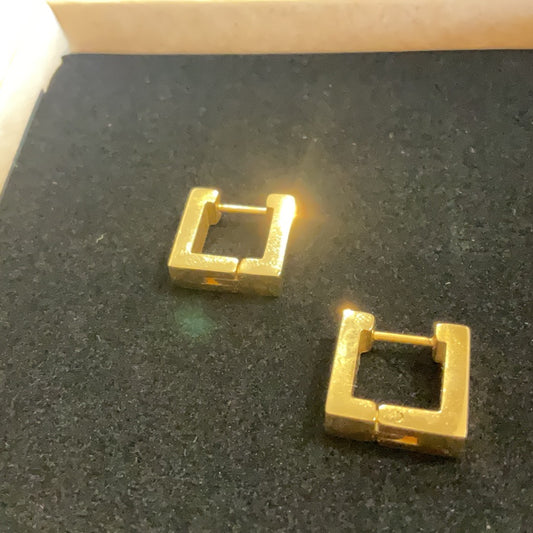 Mermaid gold plated waterproof small square hoop earrings. Minimalist design 