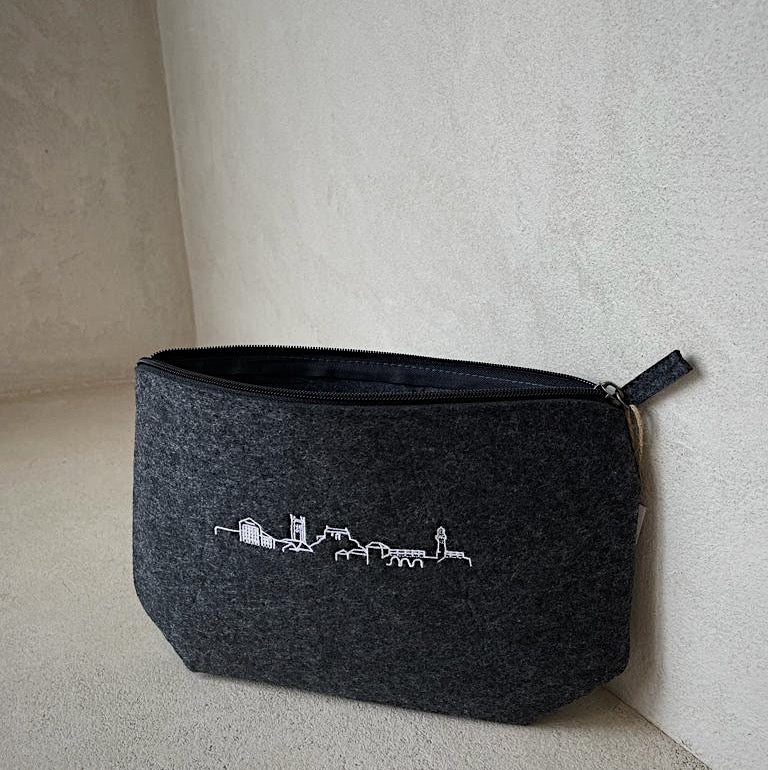 Charcoal Skyline Felt Wash Bag