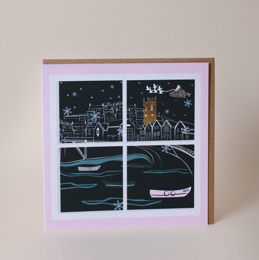 Santa in St. Ives Window Christmas Greeting Card with Gold Foil - The St. Ives Co.