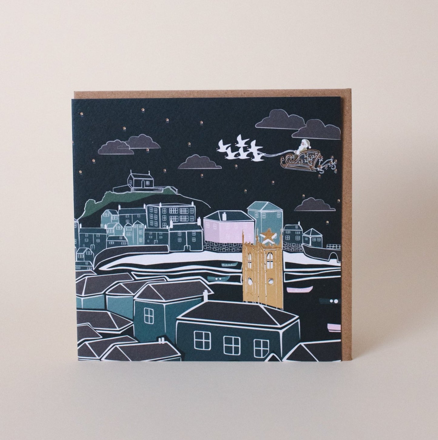 Santa in St. Ives Christmas Greeting Card with Gold Foil - The St. Ives Co.