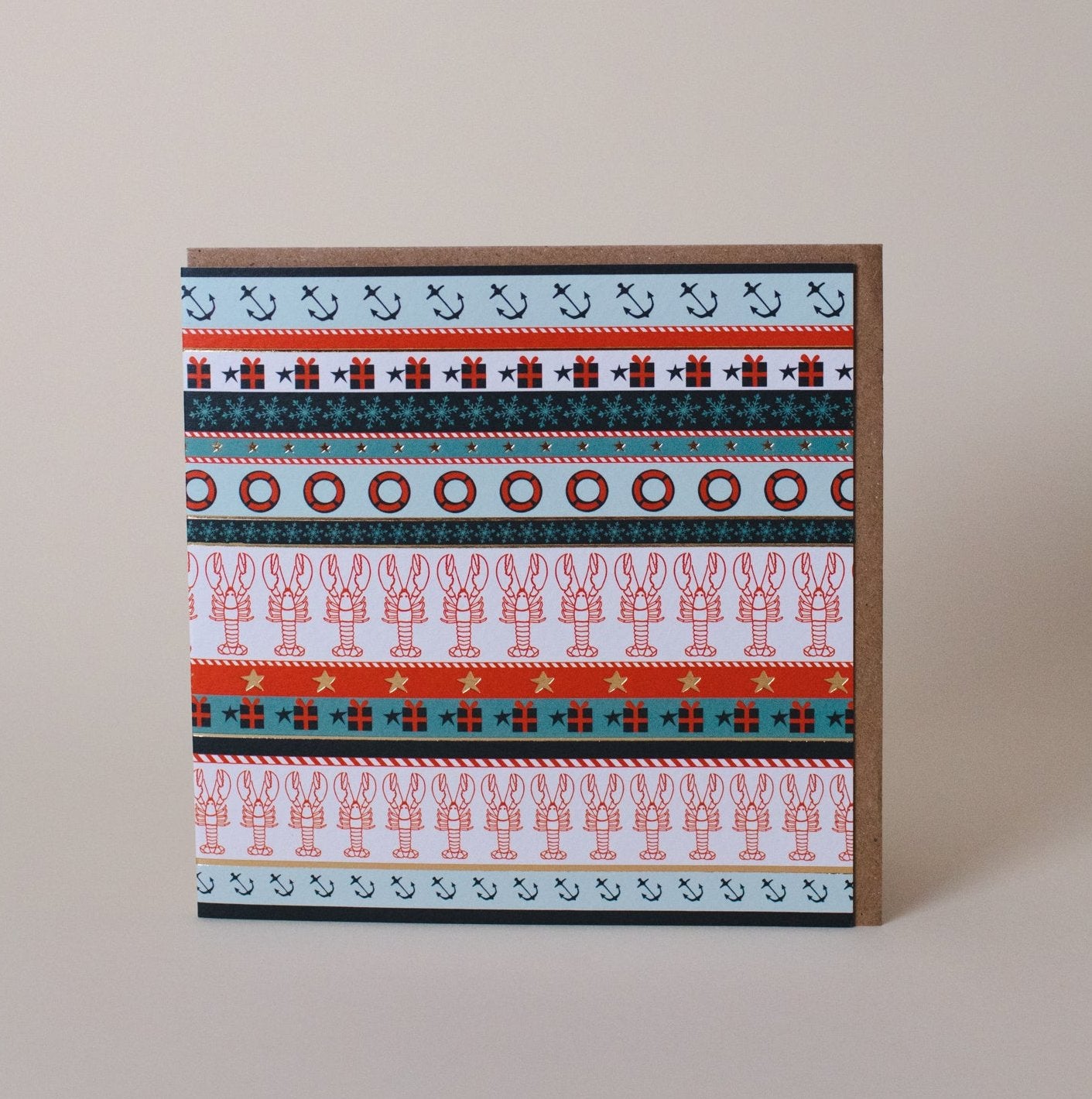 Cornish Lobster Faire Isle Christmas Greeting Card with Foil - The St. Ives Co.