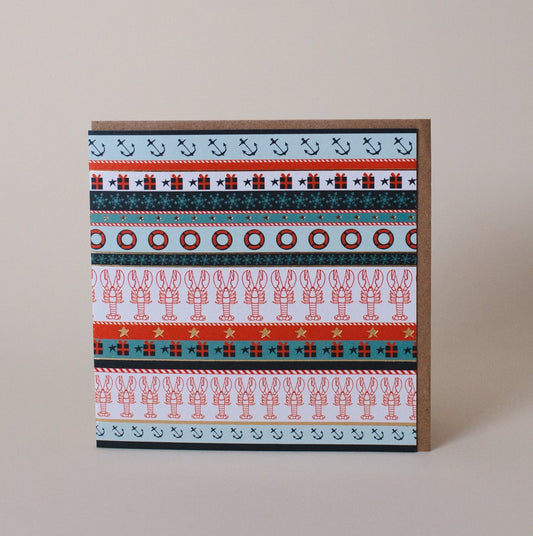 Cornish Lobster Faire Isle Christmas Greeting Card with Foil - The St. Ives Co.