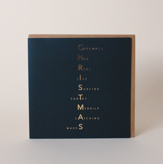 Cornish Surfing Santas Christmas Greeting Card with Gold Foil - The St. Ives Co.