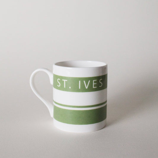 St Ives Mug. Bone Chine. Sage Green- Cornwall. Exclusive. Gift of Cornwall