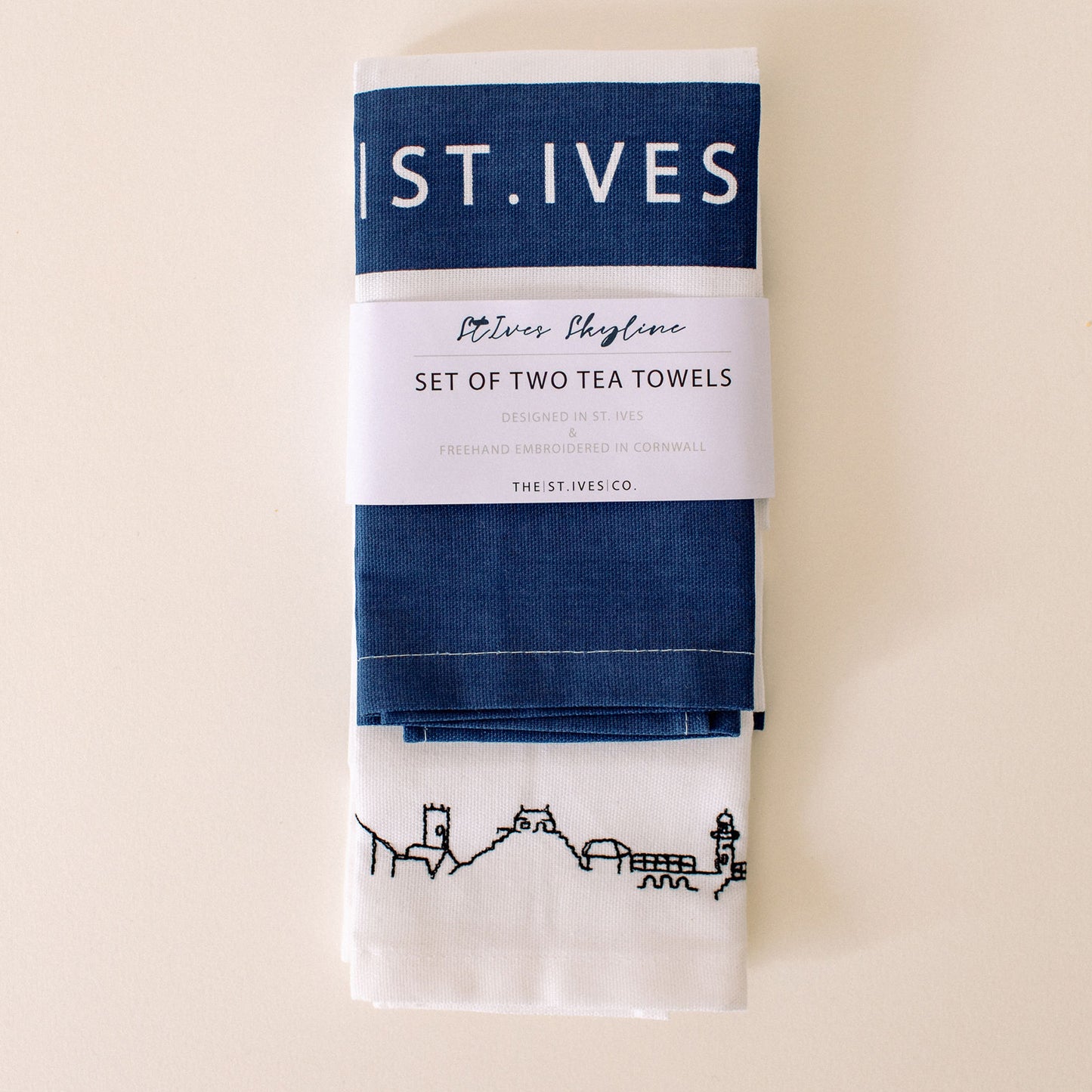 St Ives Skyline set of two tea towels. exclusive design. designed in Cornwall. 