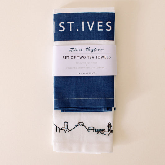 St Ives Skyline set of two tea towels. exclusive design. designed in Cornwall. 