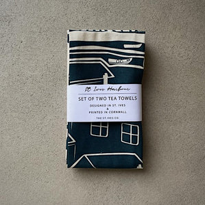 Teal St. Ives & Mackerel Printed Tea towels - The St. Ives Co.