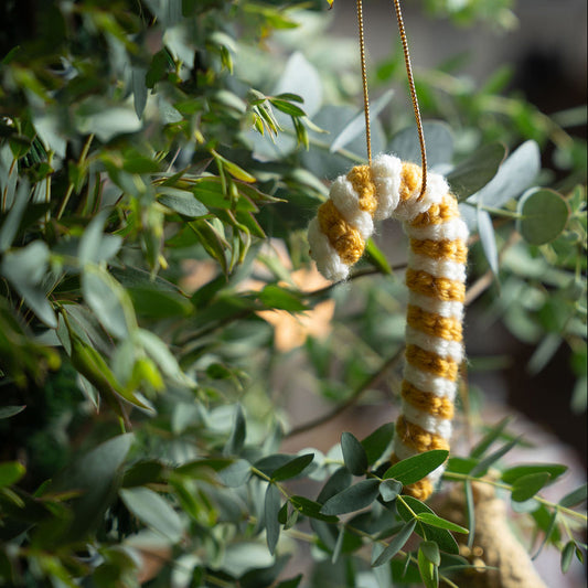 Yellow Crochet Candy Cane Decoration - The St. Ives Co.