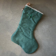 Load image into Gallery viewer, Teal Linen Christmas Stocking
