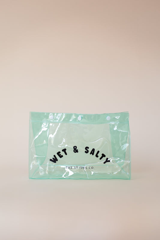 Large 'Wet & Salty' Aqua Bikini Bag