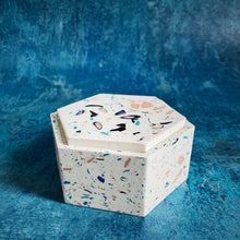 Load image into Gallery viewer, Terrazzo Lidded Pot Unique Bathroom Cornish St Ives Cornwall Storage Jewellery Present One Of A Kind 
