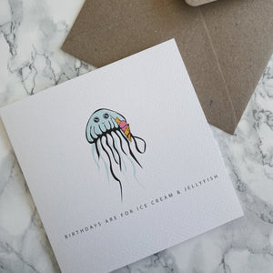 Ice Cream & Jellyfish Greeting Card - The St. Ives Co. Cornwall Cornish Souvenir Holiday beach Gift Personal Thank You Birthday Congratulations Memories Postcard 
