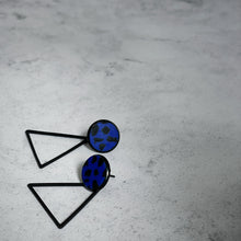 Load image into Gallery viewer, Blue Leopard Dangly Earrings
